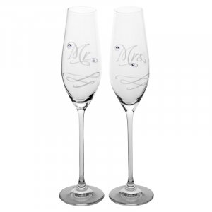 Swarovski poháre na šampanské Mr & Mrs