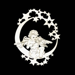 Vianočná ozdoba - Anjelik na mesiaci s husľami 9 cm