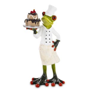 Keramická žabka – veselý cukrár s tortou