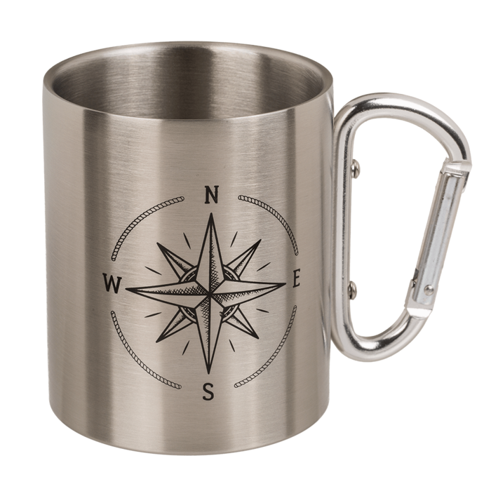 Turistický hrnček s karabínou - kompas