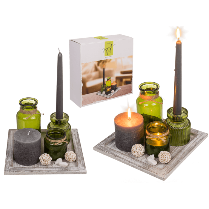 Drevený dekoratívny tanier bielo-prírodný so svietnikmi