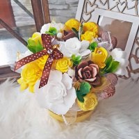 Originálna mydlová kytica - Hnedá, žltá, biela
