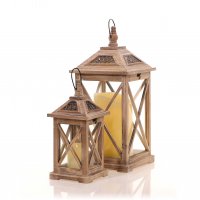 Drevený lampáš MSL2133 NATURAL - 55 cm bledo hnedý