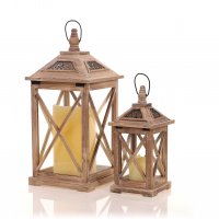 Drevený lampáš MSL2133 NATURAL - 35 cm bledo hnedý