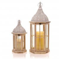 Drevený lampáš MSL2055 67,5 cm svetlo hnedý