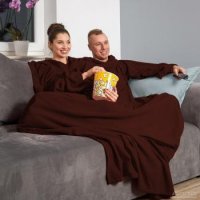 Deka s rukávmi pre dvoch hnedá