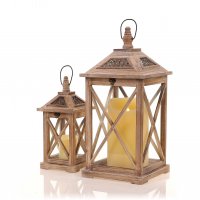 Drevený lampáš MSL2133 NATURAL - 55 cm bledo hnedý