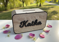 Drevená 3D pokladnička s menom alebo nápisom