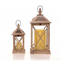 Drevený lampáš MSL2133 NATURAL - 35 cm bledo hnedý