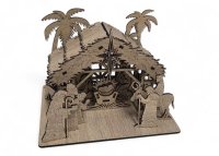 Vyrezávaný drevený betlehem so strieškou