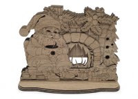 Drevený Santa pri krbe