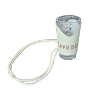 Sklenený štamperlík s koženým obalom – Lovu zdar!