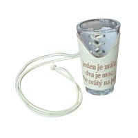 Sklenený štamperlík s koženým obalom – Jeden je veľa, dva je moc...