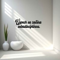 Drevený nápis na stenu - Úspech sa začína sebadisciplínou.