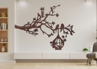 Drevený obraz – Konár s vtákmi a krmítkom