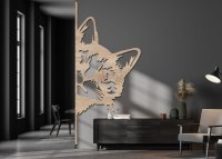 Drevený obraz – Mačka vykúkajúca spoza rohu