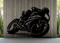 Drevený obraz na stenu – Pretekárska motorka v zákrute