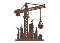 Drevený obraz na stenu – Žeriav na stavbe