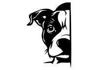 Drevený obraz – Psík vykúkajúci spoza rohu