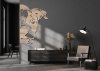 Drevený obraz – Psík vykúkajúci spoza rohu