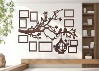 Drevený fotorámik na stenu – Rodinný strom so vtáčikmi