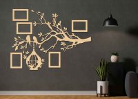 Drevený fotorámik na stenu – Rodinný strom so vtáčikmi