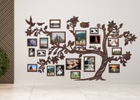 Drevený fotorámik na stenu – Rodinný strom s vtáčikmi a hniezdom