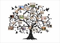 Drevený fotorámik na stenu – Rodinný strom s vtáčikmi a motýľmi