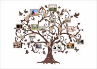 Drevený fotorámik na stenu – Rodinný strom s vtáčikmi a motýľmi