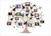 Drevený fotorámik na stenu – Rodinný strom s vtáčikmi a motýľmi