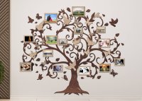 Drevený fotorámik na stenu – Rodinný strom s vtáčikmi a motýľmi