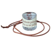 Sklenený štamperlík s koženým obalom – Zbohom pálenka, ozýva sa mi pečienka