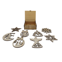 Sada drevených vianočných ozdôb – Veselé Vianoce (8 ks)