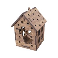 Drevený domček na zavesenie a LED sviečku - Anjelik