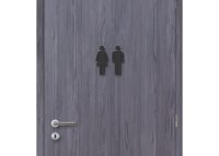 Drevená tabuľka na WC - žena a muž symbol