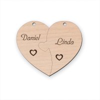 Drevené párové kľúčenky - srdce s menami