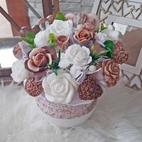 Originálna mydlová kytica - Hnedá, biela