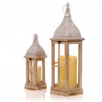 Drevený lampáš MSL2055 67,5 cm svetlo hnedý