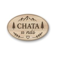 Drevená tabuľka na chatu - Náš únik z reality - oválna dekorácia