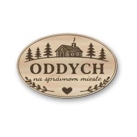 Drevená tabuľka na chatu - Oddych na správnom mieste - oválna dekorácia