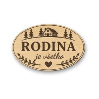 Drevená tabuľka na chatu - Rodina je všetko - oválna dekorácia