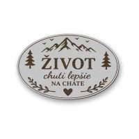 Drevená uvítacia tabuľka na chatu - Vitajte v našom útočisku - oválna dekorácia