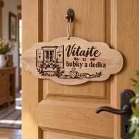 Drevená tabuľka – Vitajte u babky a dedka