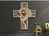 Drevený obraz na stenu - Ježiš s tŕňovou korunou v kríži