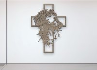 Drevený obraz na stenu - Ježiš na kríži pohľad hore