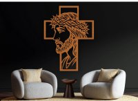 Drevený obraz na stenu - Ježiš na kríži profil drevo