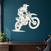 Drevený obraz na stenu – Motokrosový jazdec zboku