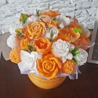 Originálna mydlová kytica - Oranžová, biela