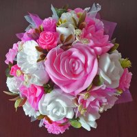 Mydlová kytica - Ružová v štvorcovom kvetináči