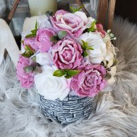 Mydlová kytica v keramickom kvetináči - Ružová